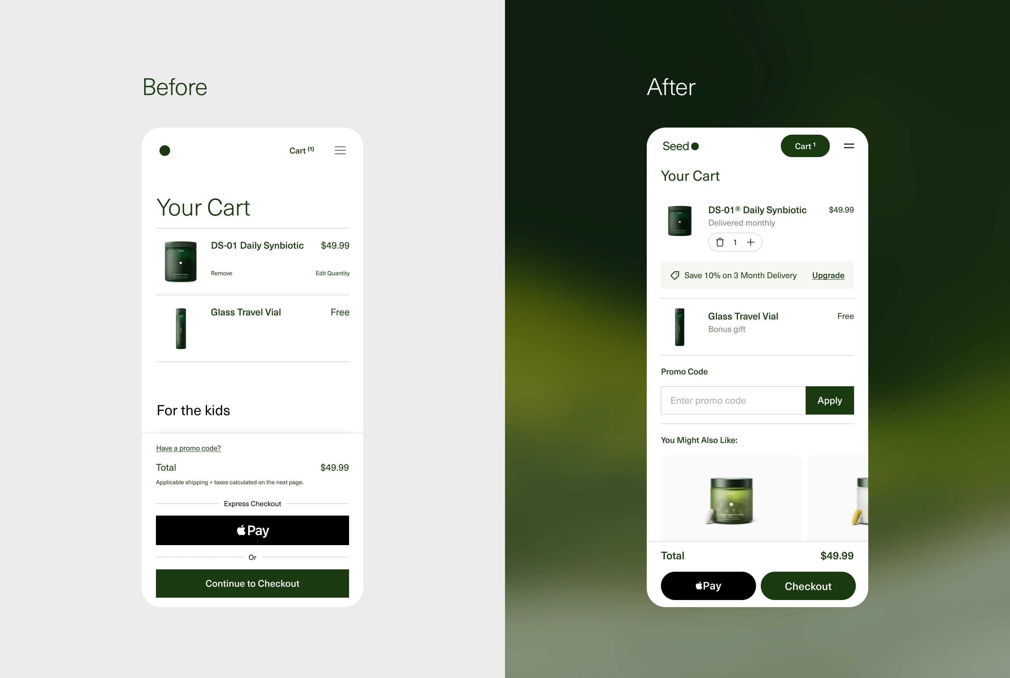 Seed mobile cart before and after