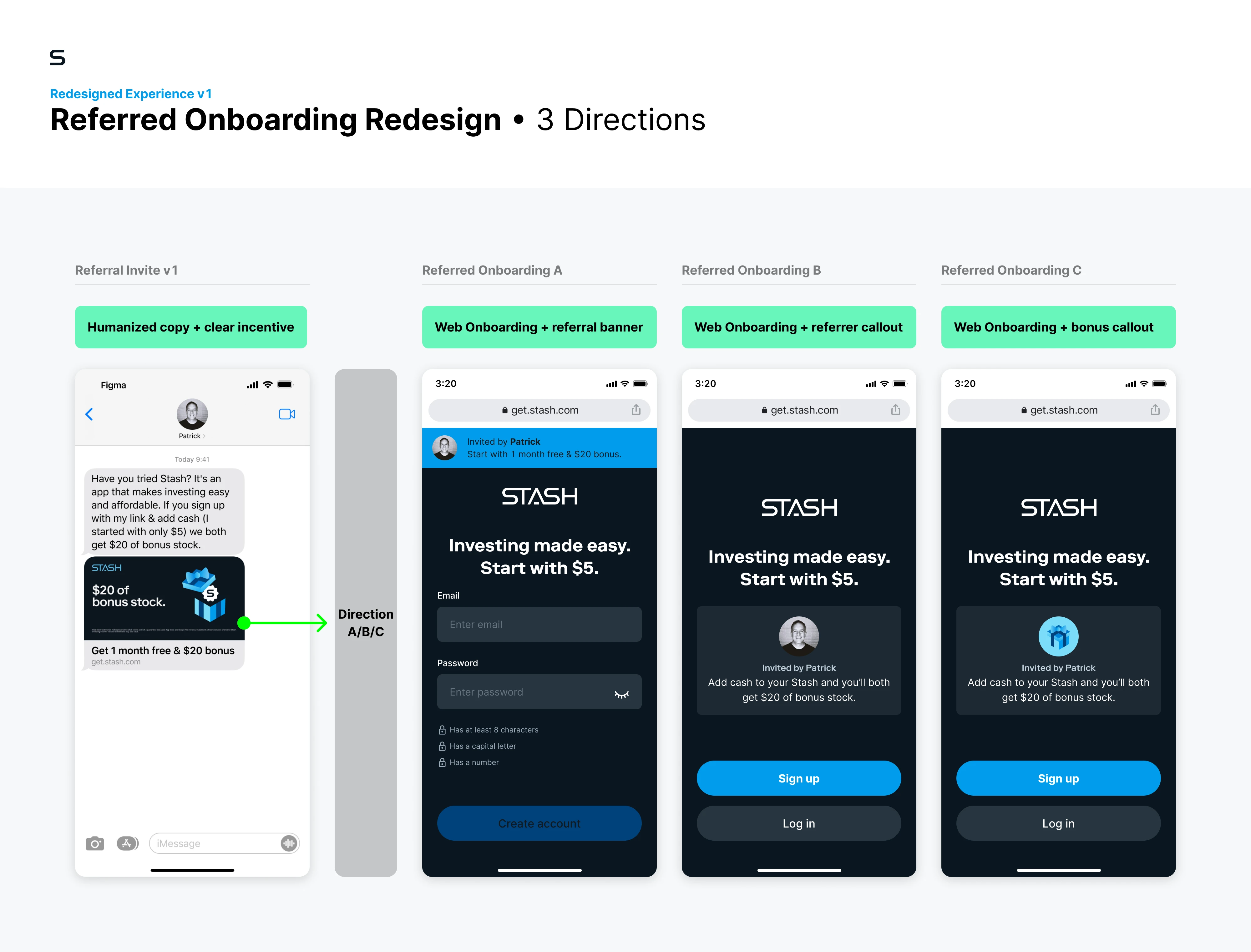 Stash referral onboarding redesign