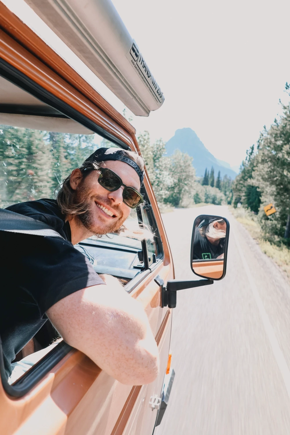 Piet riding in a van
